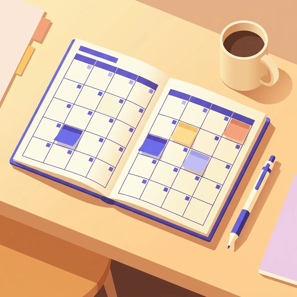 Calendario scolastico aperto su scrivania con post-it date scadenze nomine MAD docenti