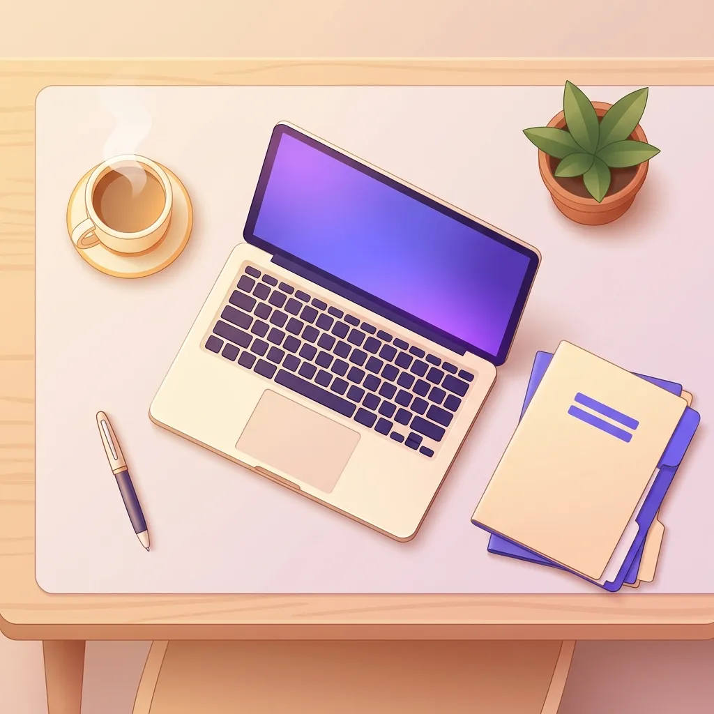 Tavolo lavoro con laptop tastiera caffè e cartelle documenti per compilare MAD scuola