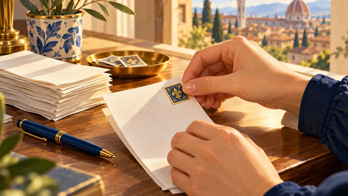Mano applica la marca da bollo da 2 euro sull'angolo di una ricevuta per lezioni private