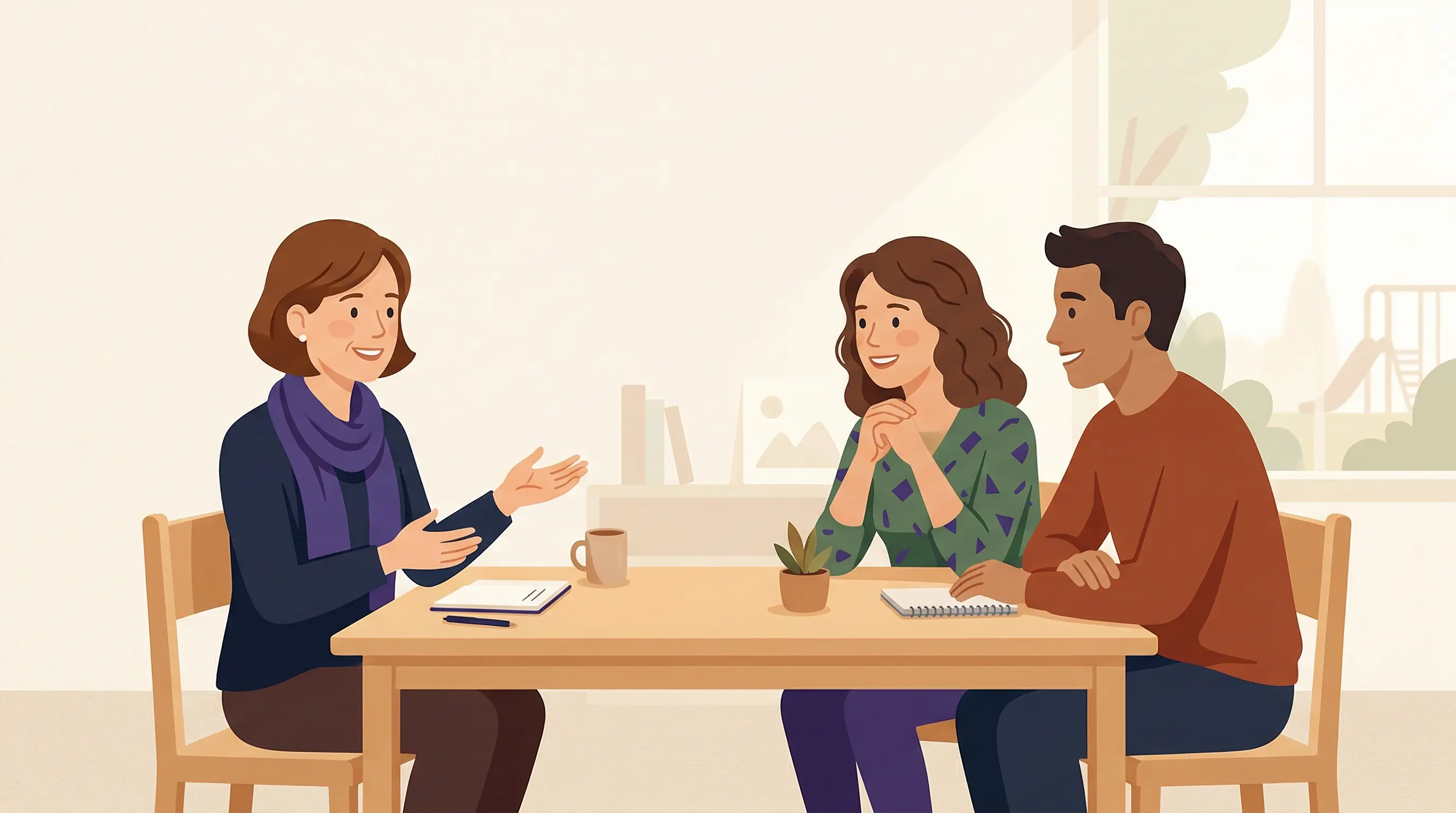 Docente che parla con i genitori di un bambino della scuola primaria per gestire il comportamento