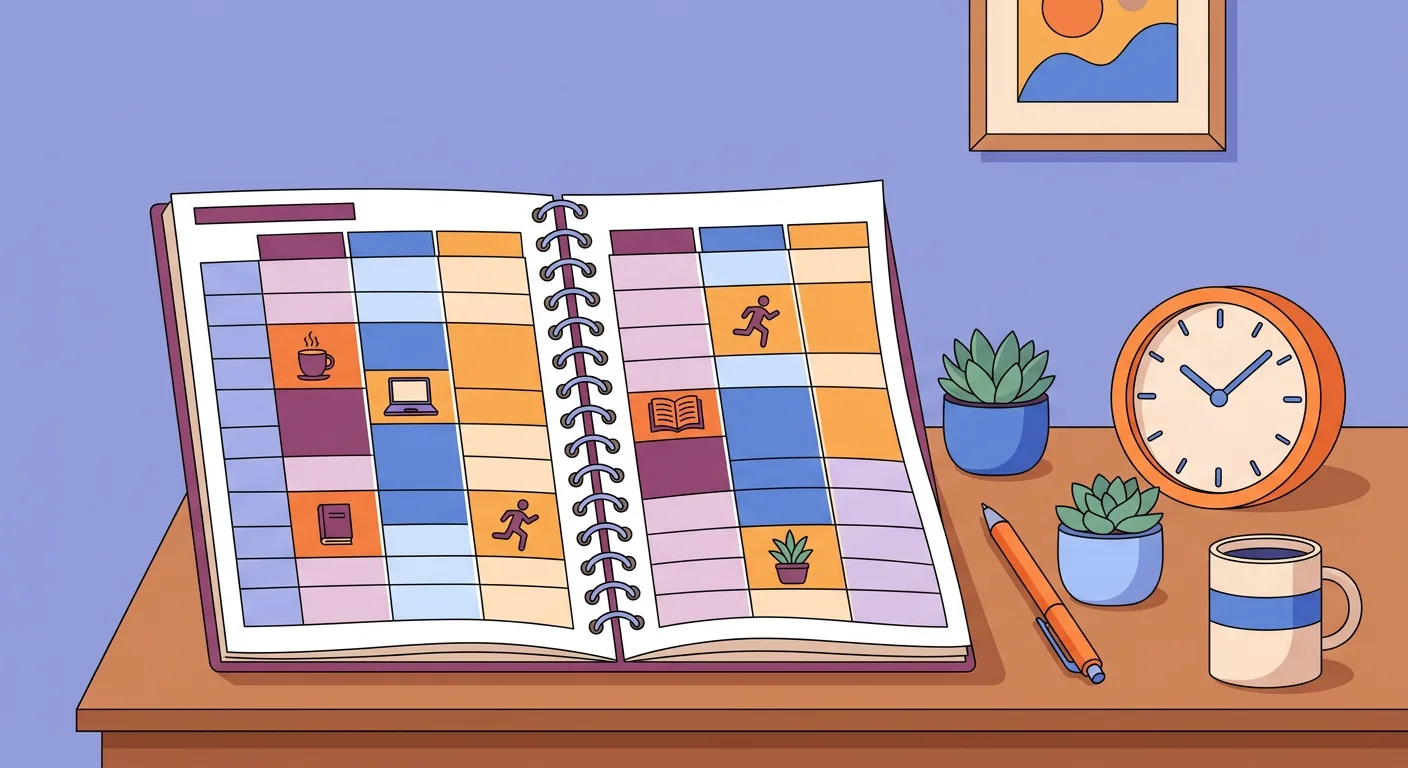 Docente che organizza le lezioni alla scrivania con planner e materiali didattici