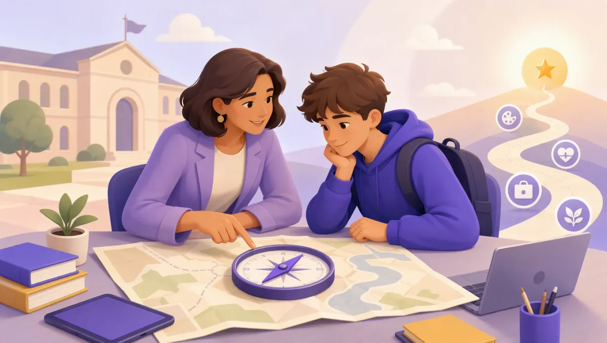 Bussola e mappa come metafora dell'orientamento scolastico che guida lo studente verso la scelta del percorso di studi