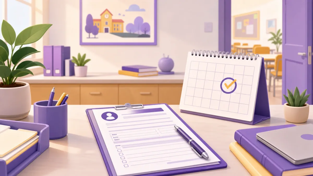 Scrivania con modulo di domanda di part time e calendario che segnala la scadenza per la presentazione all'ufficio scolastico