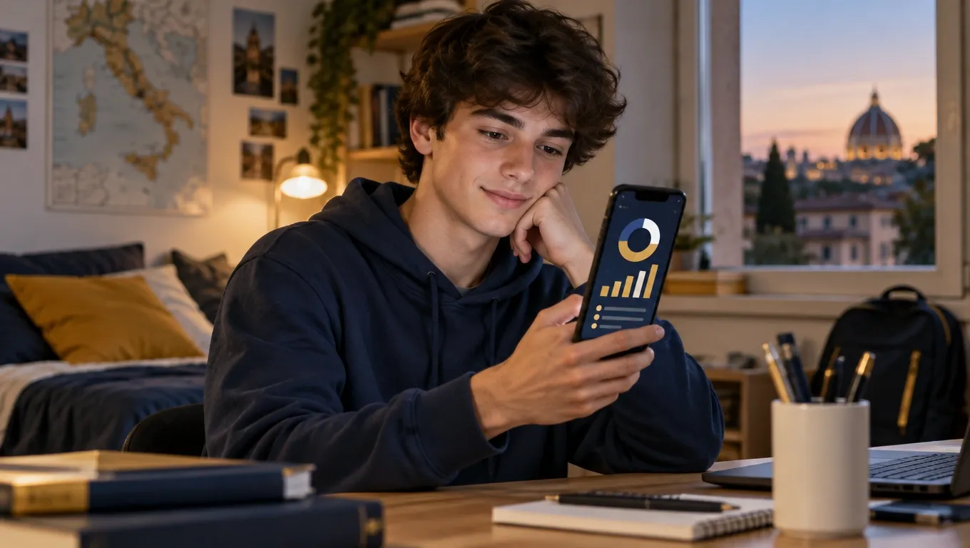Studente controlla dal telefono le ore di formazione scuola-lavoro ex PCTO già svolte nel triennio