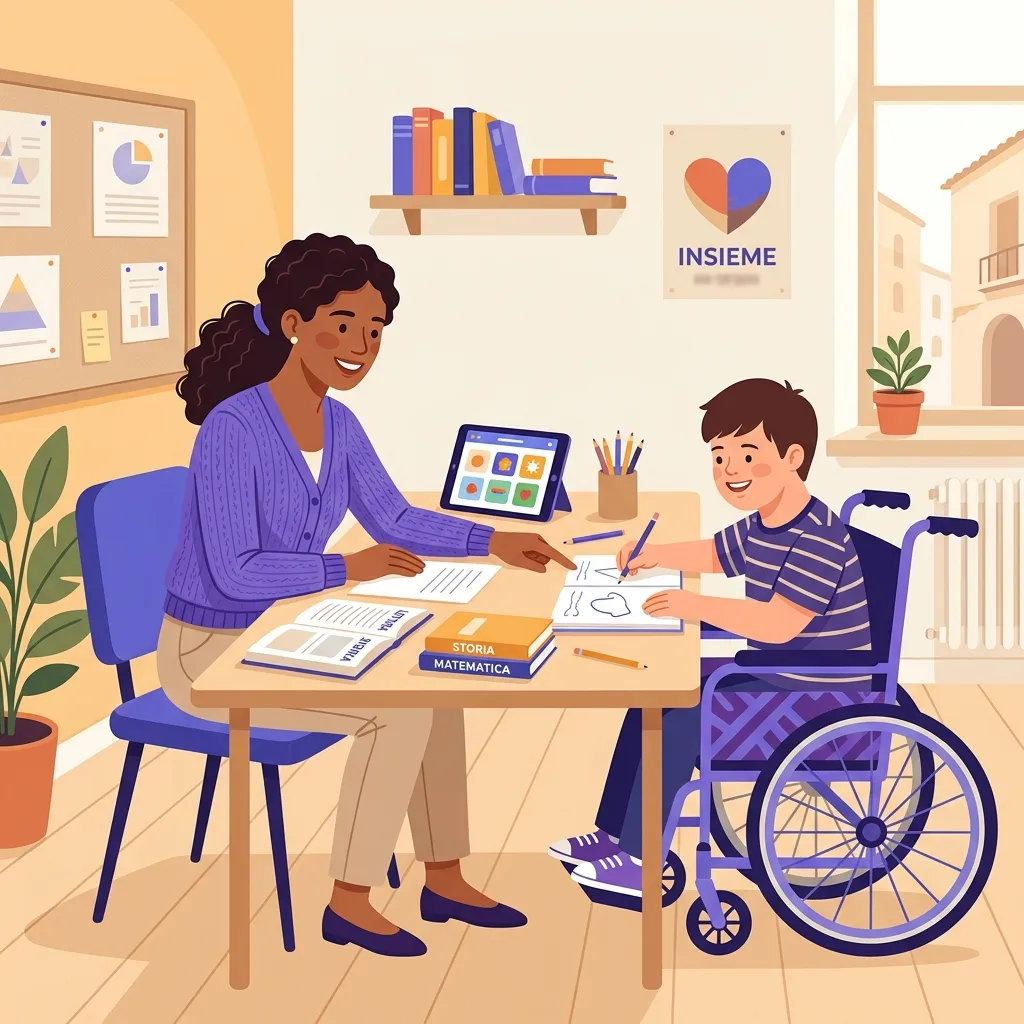 Docente di sostegno che compila il Piano Educativo Individualizzato per uno studente con disabilità
