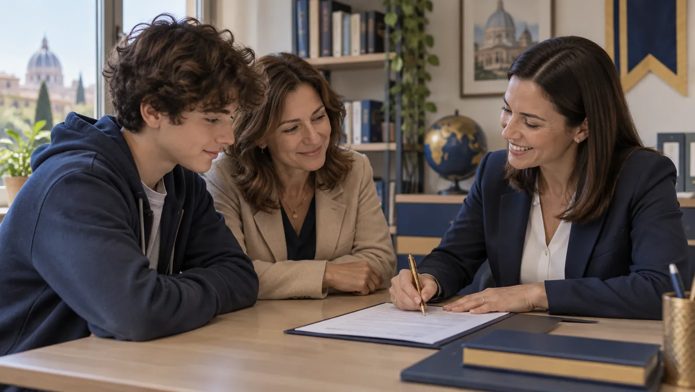 Studente e genitore firmano il patto formativo della formazione scuola-lavoro con la docente tutor