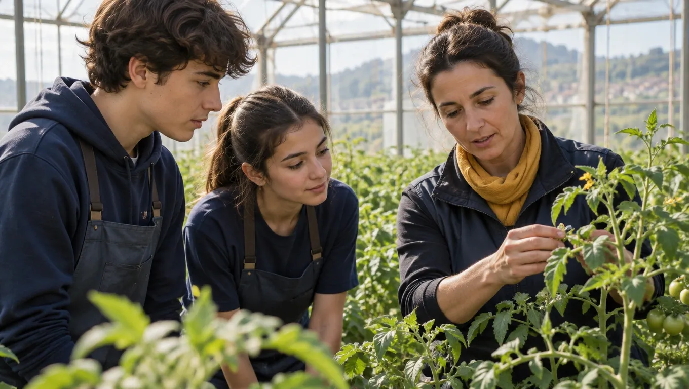 Studenti svolgono un percorso FSL in una serra di una cooperativa agricola con il tutor esterno