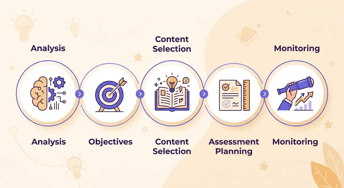 Infografica con le cinque fasi della programmazione didattica per docenti