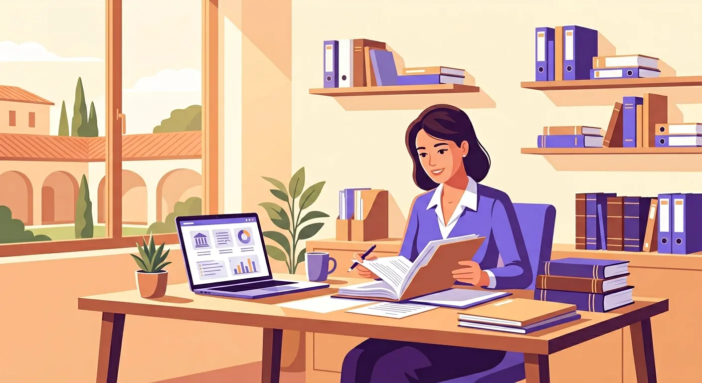 Docente consulta la normativa scolastica per la programmazione didattica annuale