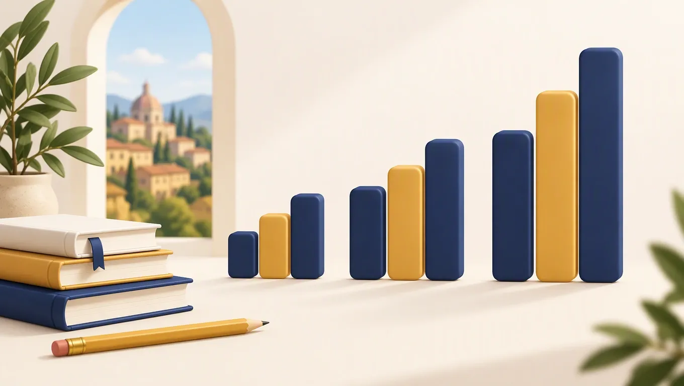 Grafico astratto a barre che rappresenta le fasce di prezzo delle ripetizioni per livello scolastico