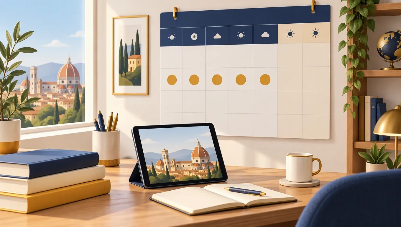 Calendario con una serie di lezioni settimanali evidenziate, come in un pacchetto di ore di ripetizioni