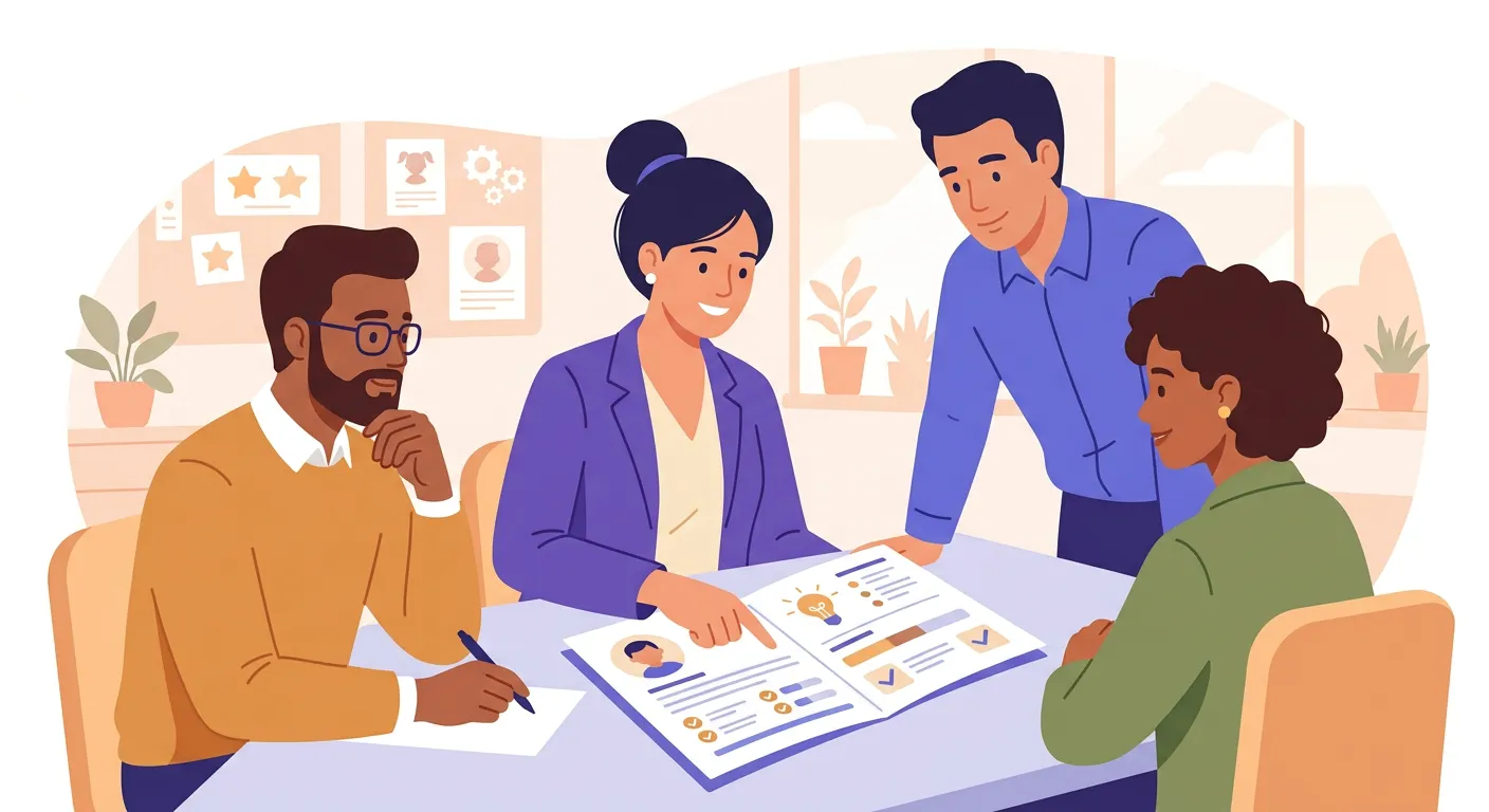 Docente di sostegno e colleghi che valutano uno studente con BES durante lo scrutinio finale