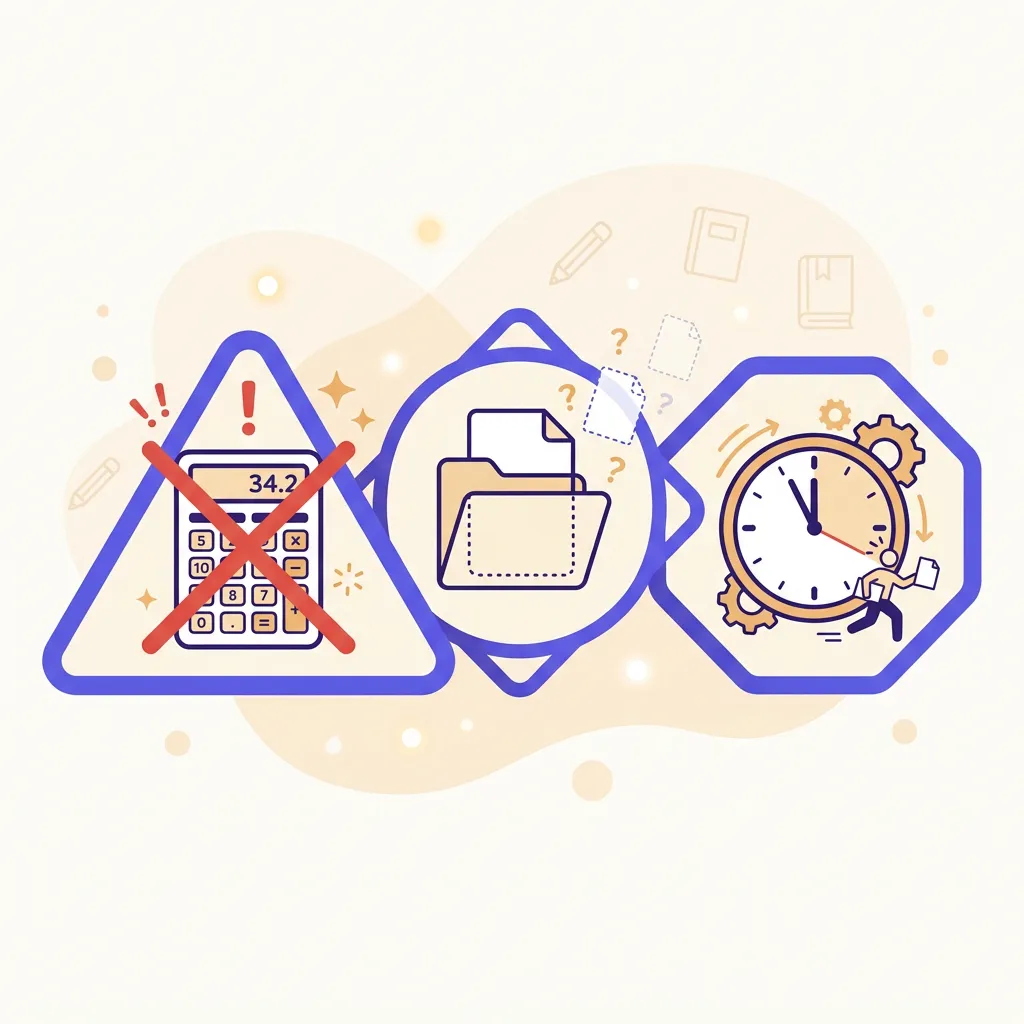 Illustrazione con segnali di attenzione sugli errori più comuni da evitare durante lo scrutinio finale