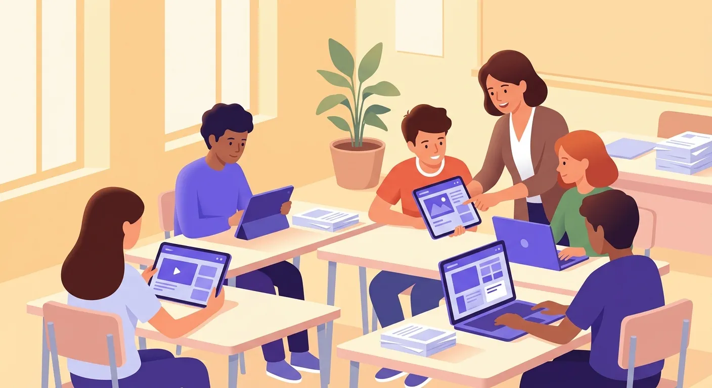 Studenti italiani usano laptop e tablet per progetto service learning digitale con docente