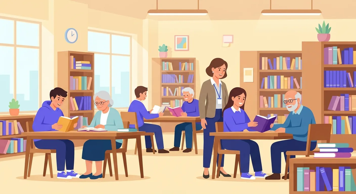 Studenti italiani service learning aiutano anziani biblioteca civica con docente referente