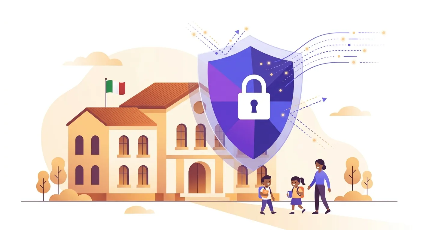 Sicurezza dei dati scolastici con lucchetto digitale e icone di protezione