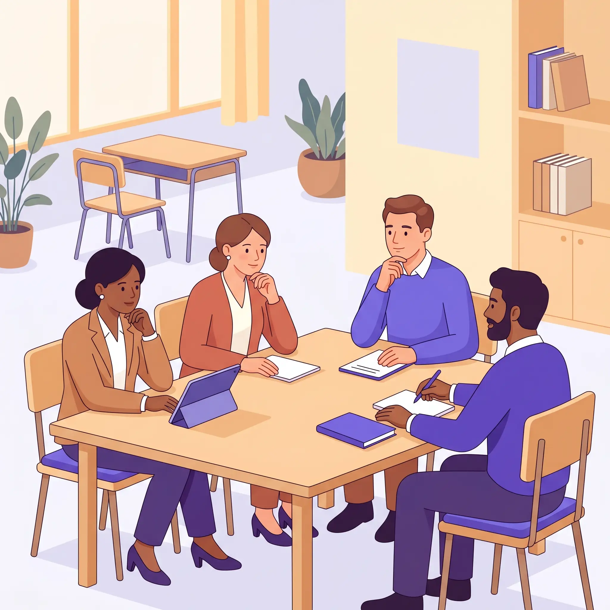 Consiglio di classe riunito che discute un provvedimento disciplinare di sospensione scolastica