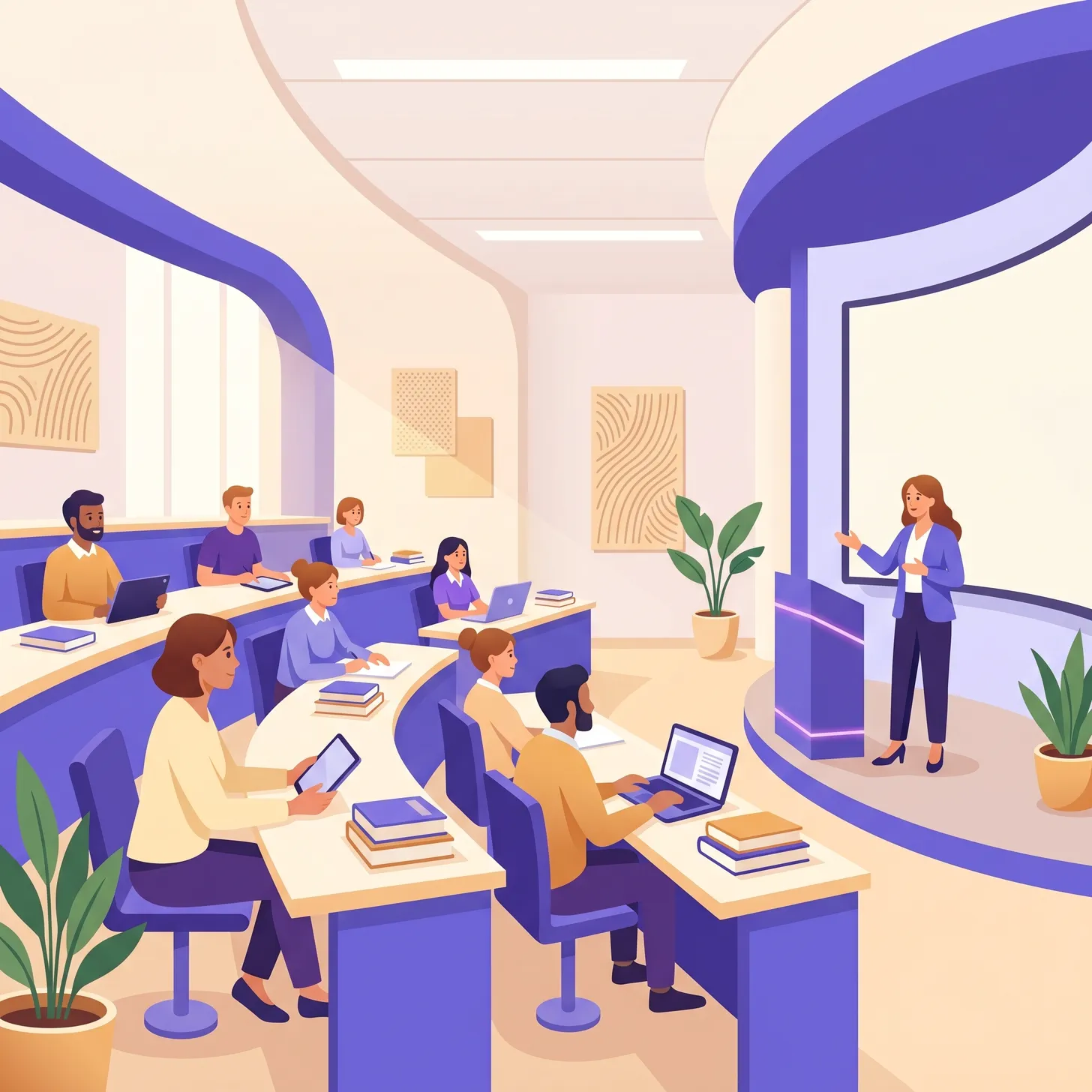 Aula universitaria con corsisti del TFA sostegno durante una lezione del percorso di specializzazione