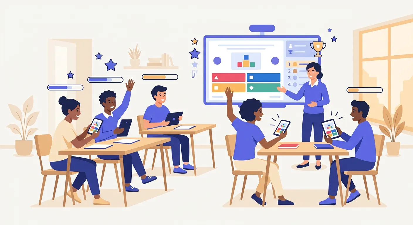 Studenti che partecipano a un quiz interattivo su Kahoot in classe