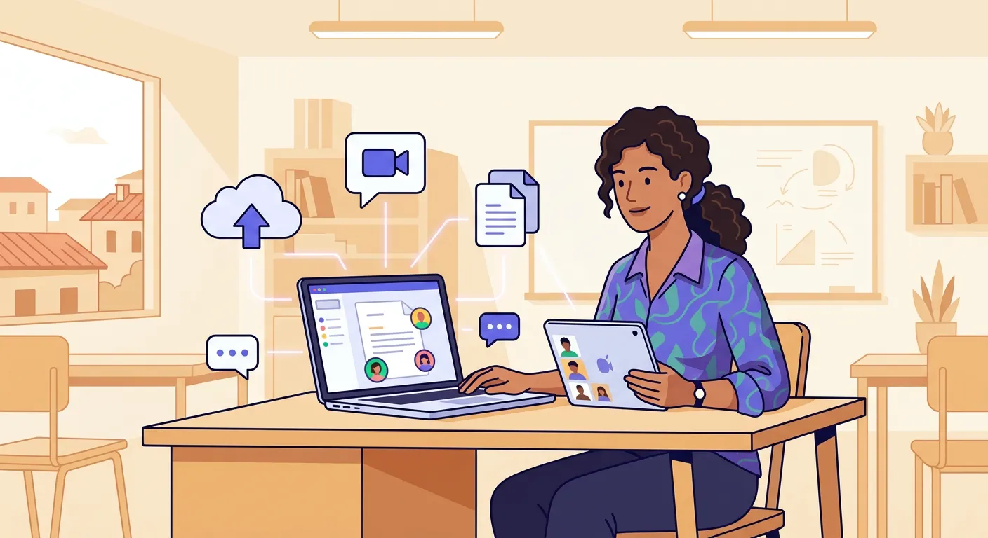 Docente che utilizza piattaforme digitali per organizzare le lezioni in classe