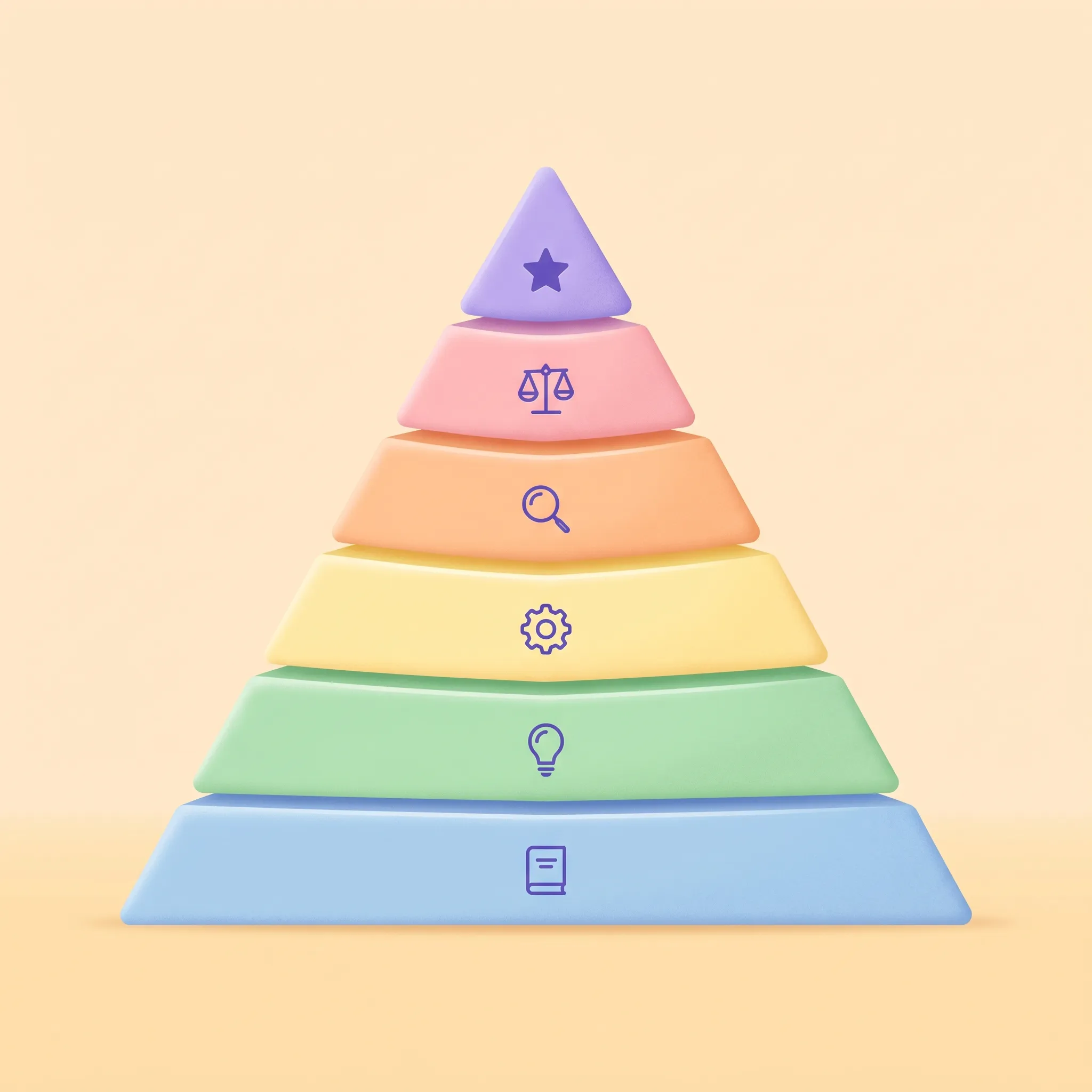 Illustrazione della piramide di Bloom con i sei livelli colorati dalla base al vertice