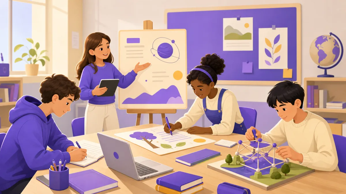 Studenti che dimostrano lo stesso apprendimento in forme diverse, chi con una presentazione chi con un poster chi con un testo