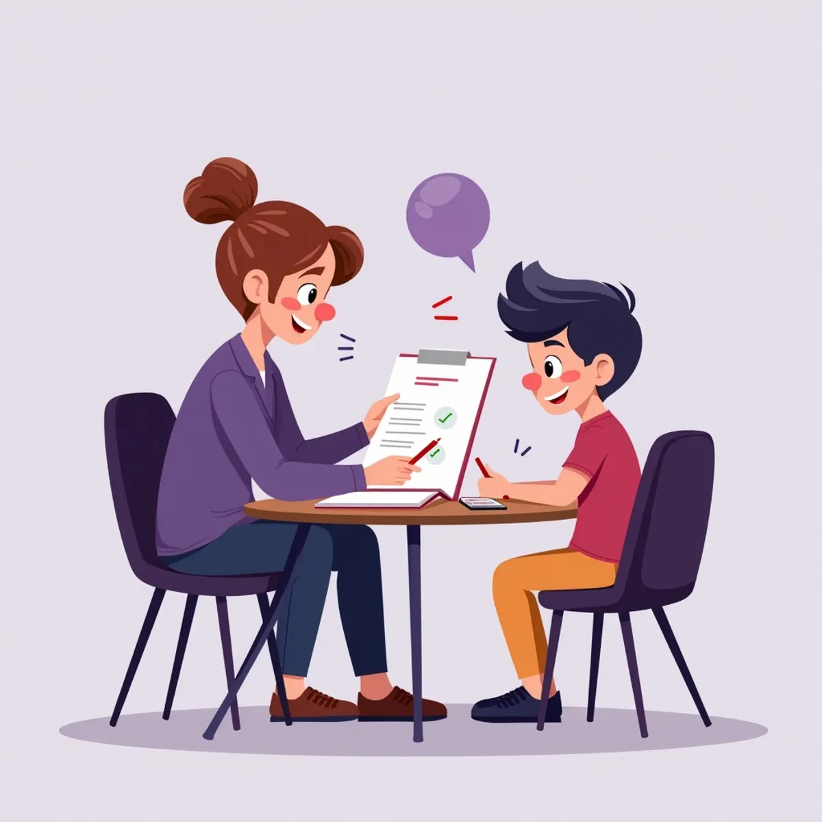 Docente che fornisce feedback formativo personalizzato a uno studente durante una revisione del lavoro