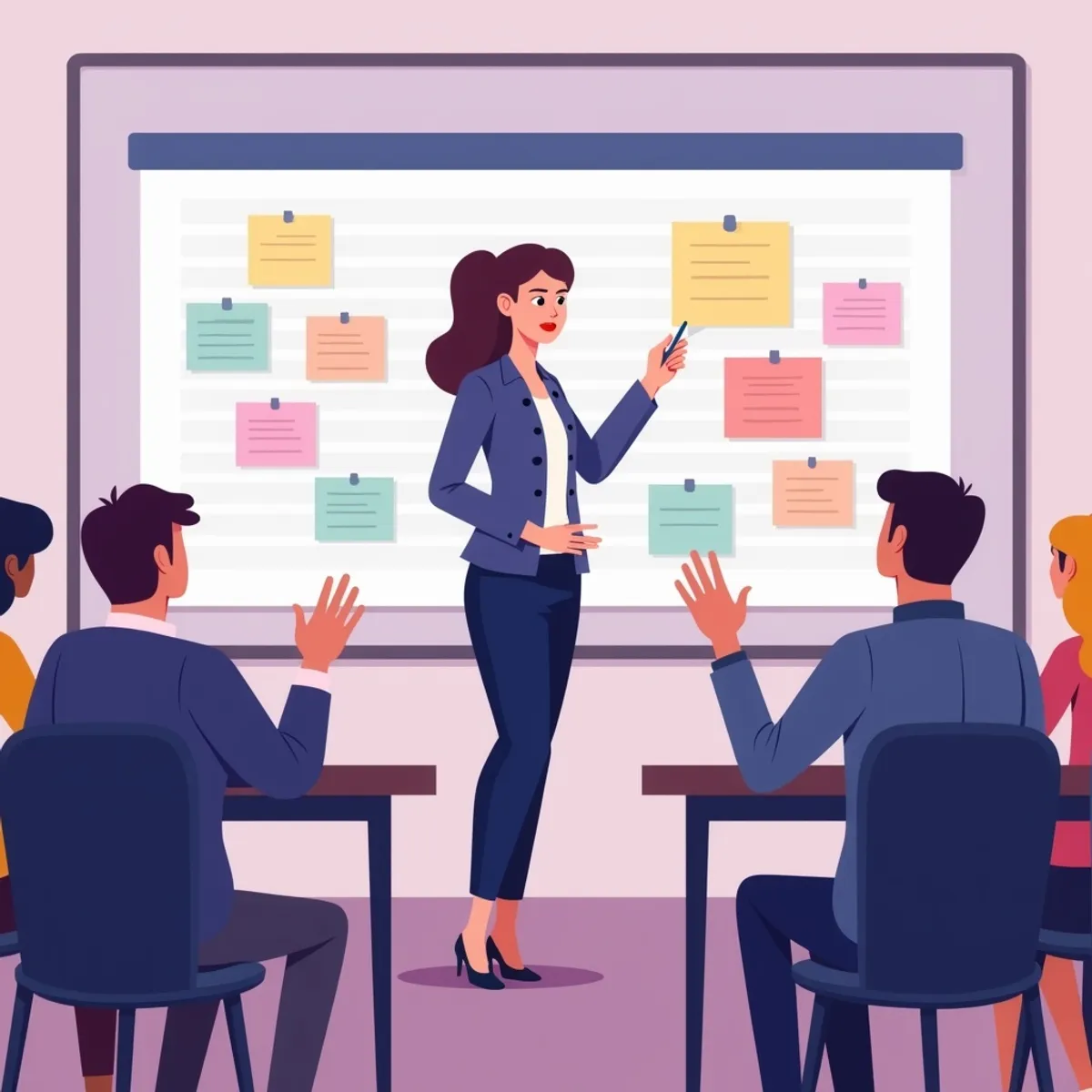 Docente che utilizza strategie di valutazione formativa in classe con studenti durante una lezione