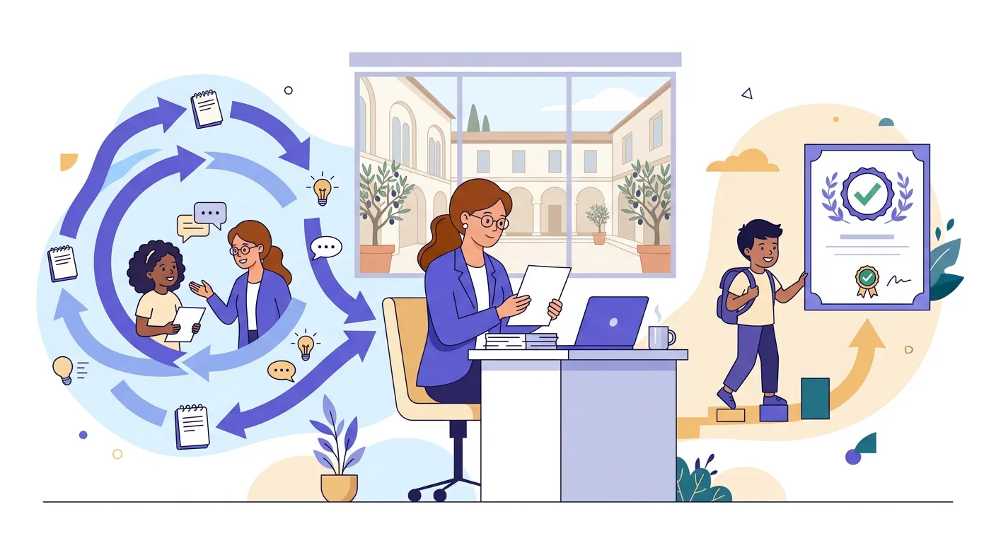 Schema visivo che confronta valutazione formativa e sommativa con esempi pratici per docenti