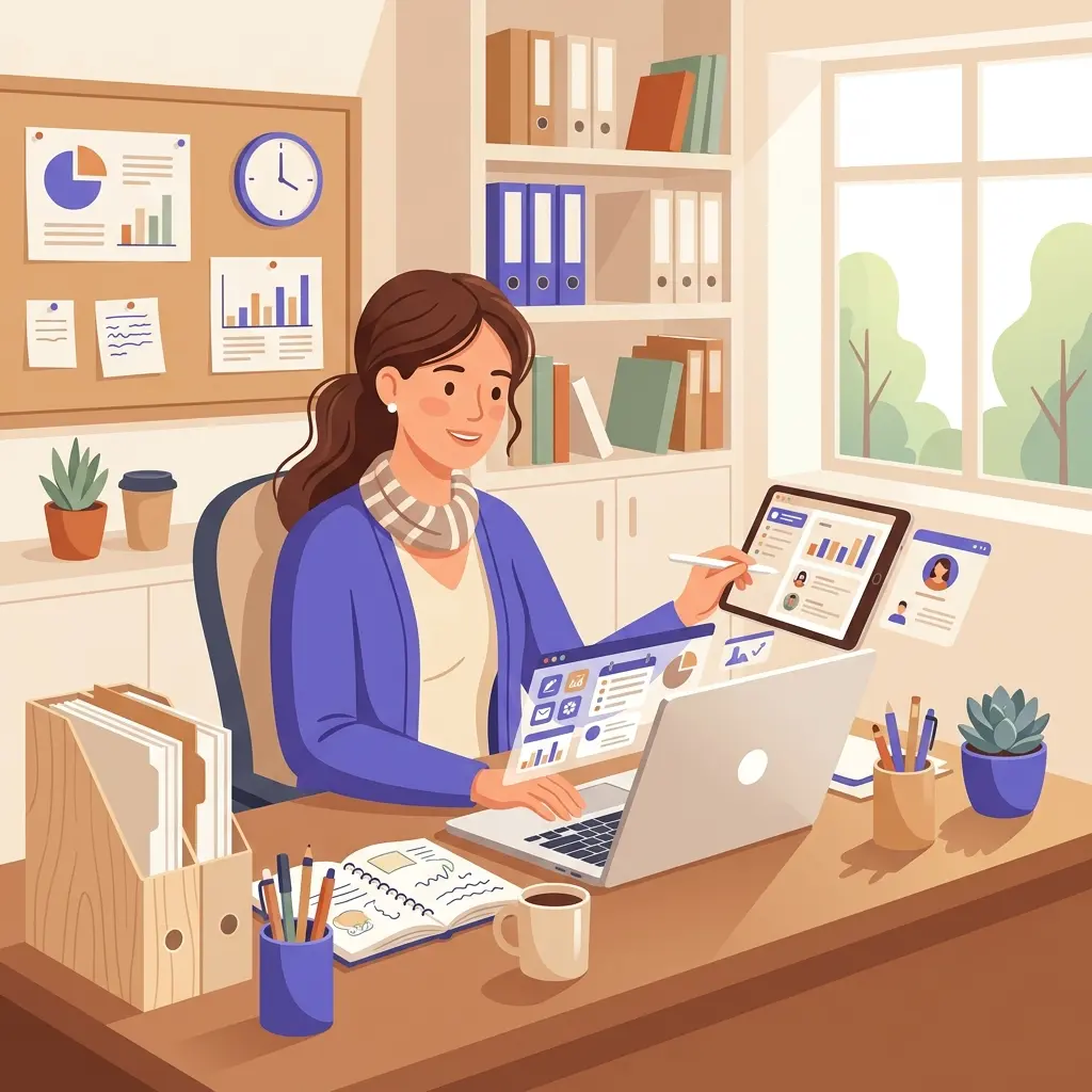 Docente che usa strumenti digitali per semplificare la compilazione del verbale del consiglio di classe