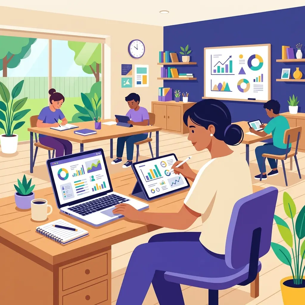 Docente che usa strumenti digitali per progettare e gestire verifiche sommative in classe