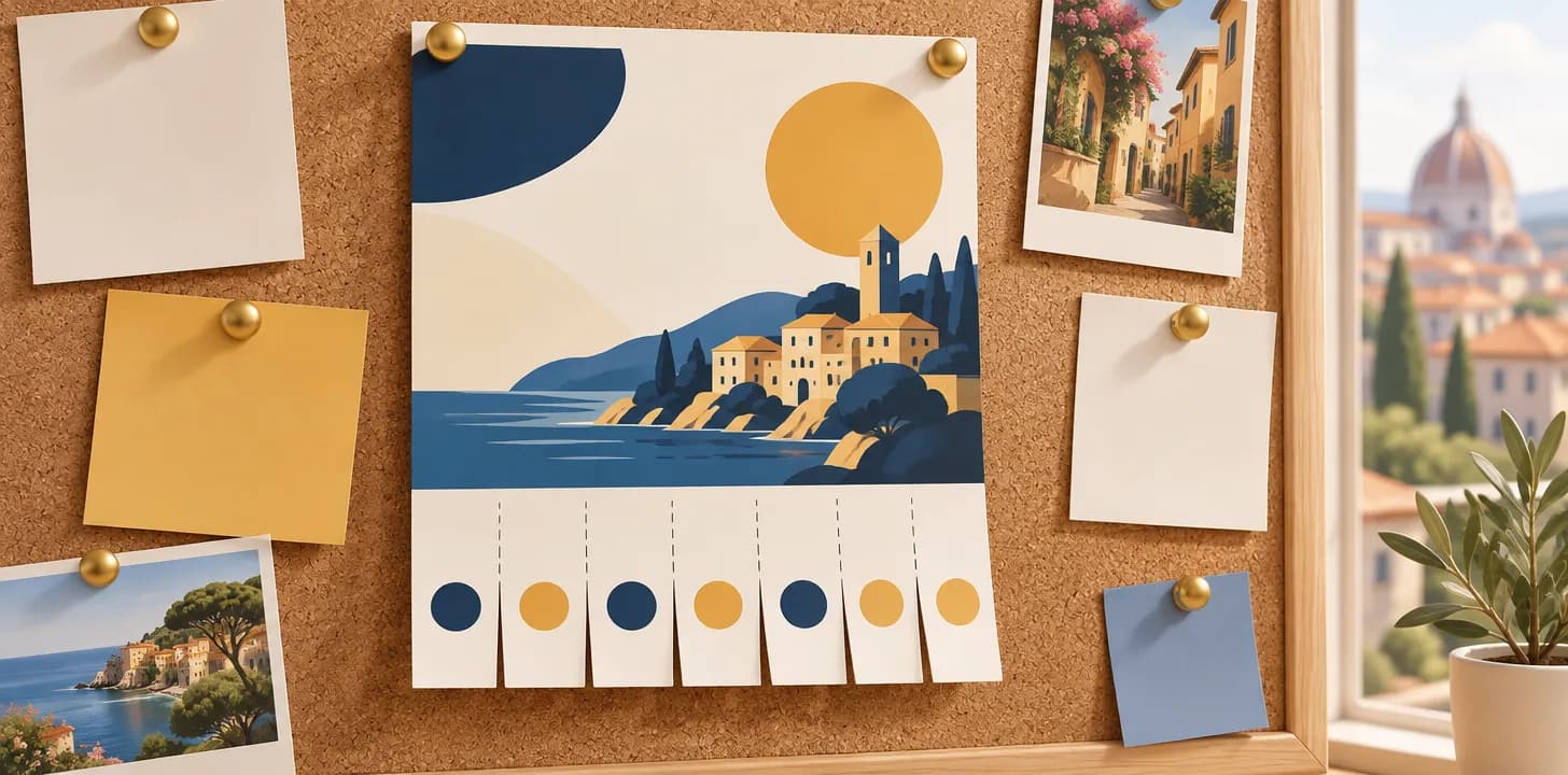 Volantino ripetizioni colorato con linguette da staccare appeso con puntine a una bacheca di sughero