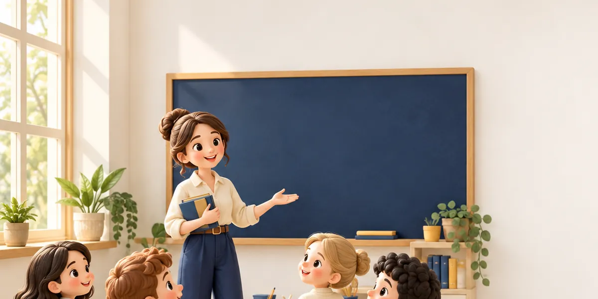 Una maestra spiega alla lavagna ai bambini della scuola primaria